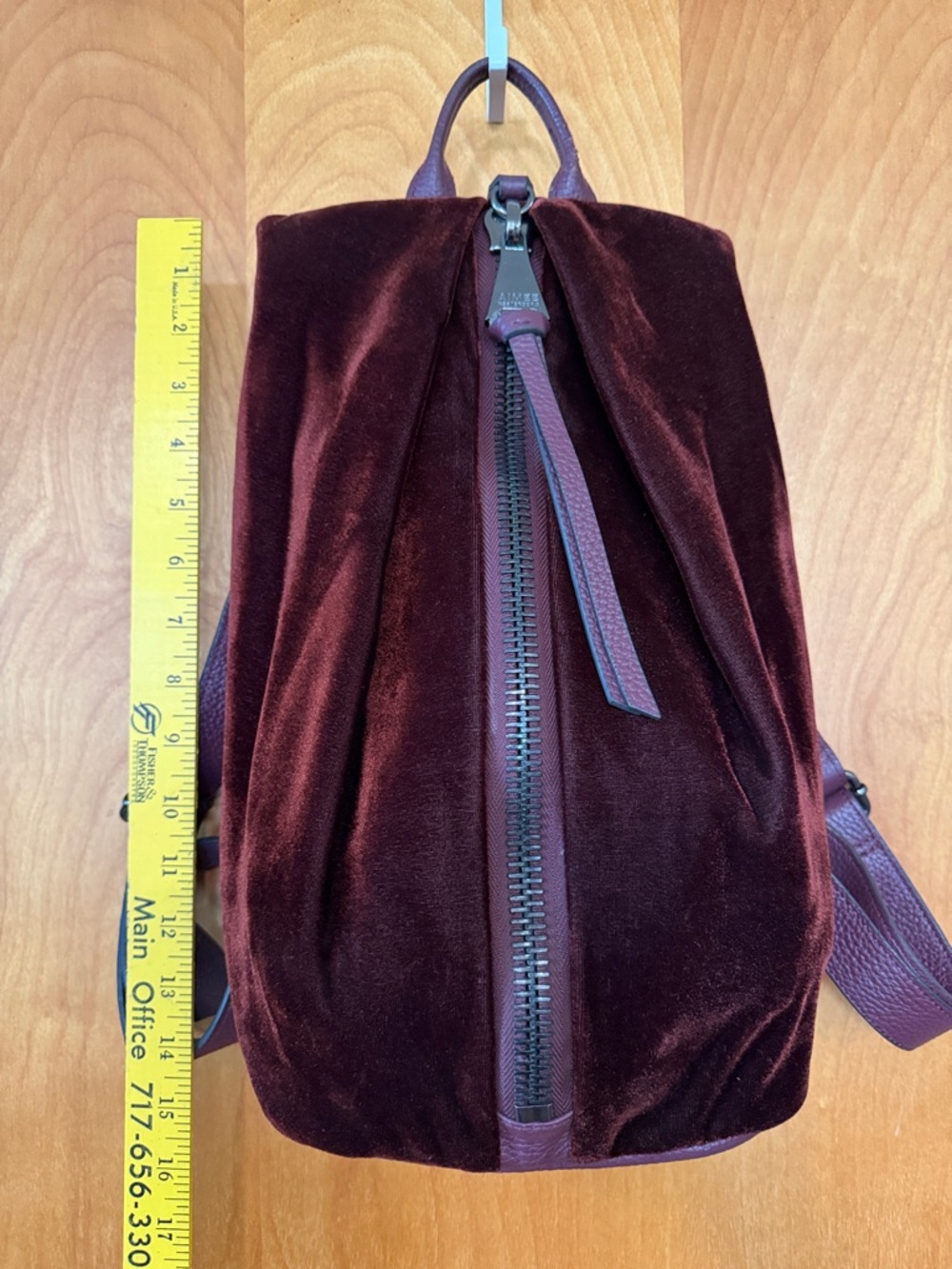 Aimee Kestenberg Tamitha Leather-Trim Velvet Backpack in Burgundy - Picture 4 of 11